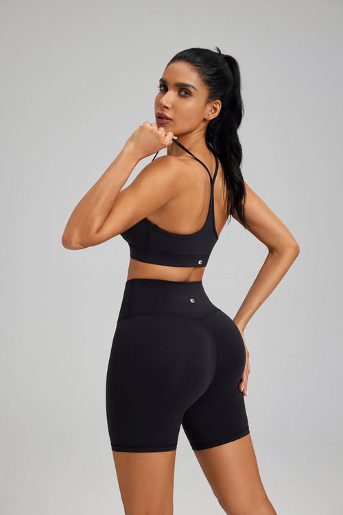 womens #black Butt lift high waist yoga shorts and Y-Back sports bra
