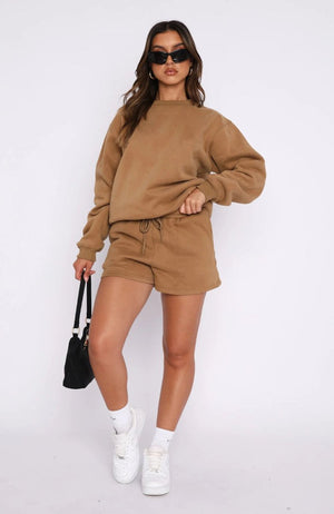 #camel womens Crewneck Sweatshirt Shorts Set