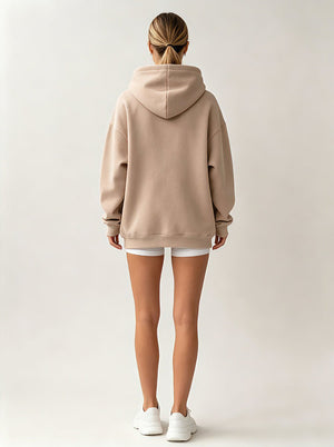 casual #khaki Oversized Pullover Hoodie of back view
