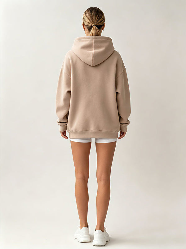 casual #khaki Oversized Pullover Hoodie of back view