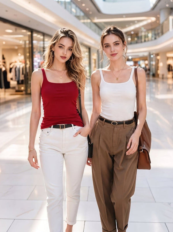 casual #red Silk Square Neck Camisole