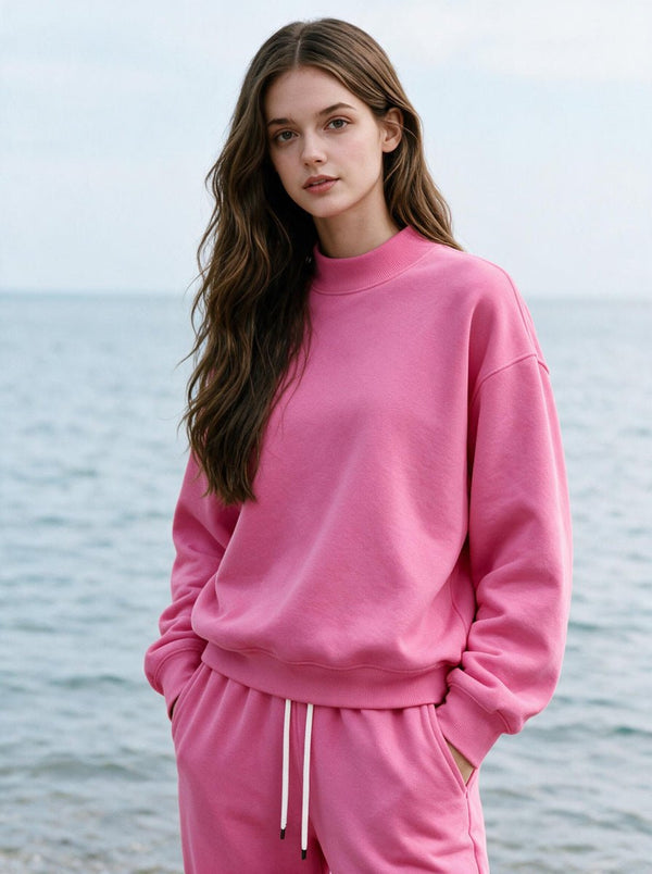casual #rosered Mock Neck Drop Shoulder Sweatshirt
