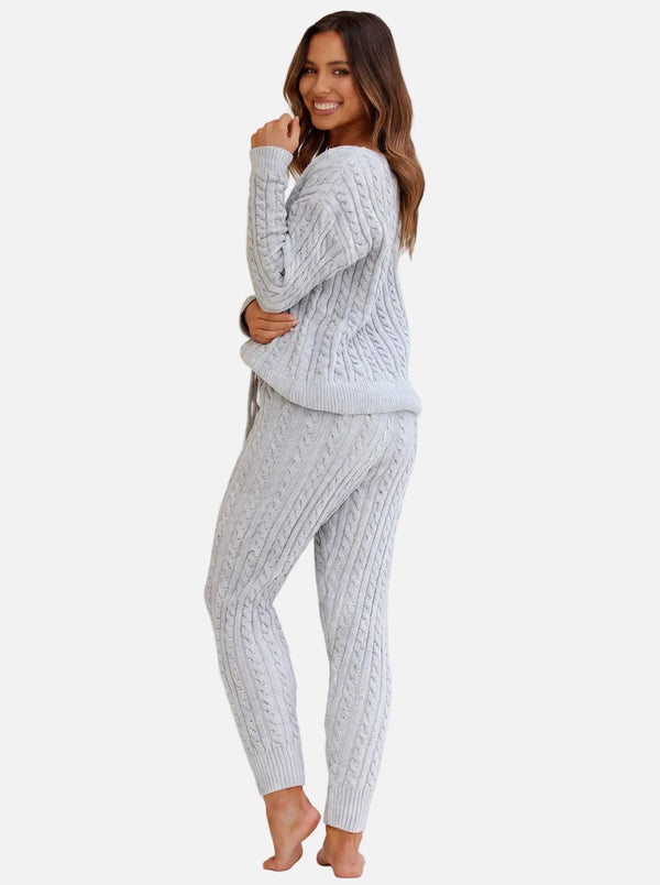 casual two piece #grey cable knit sweater and pants set