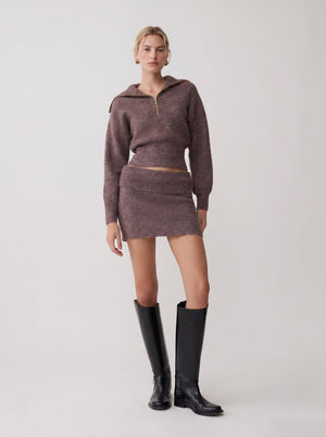 causal #coffee half zip knit sweater and skirt set