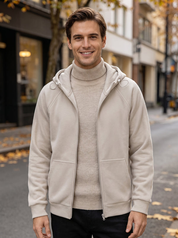 causal #khaki Mens Fleece Zip Up Hoodie
