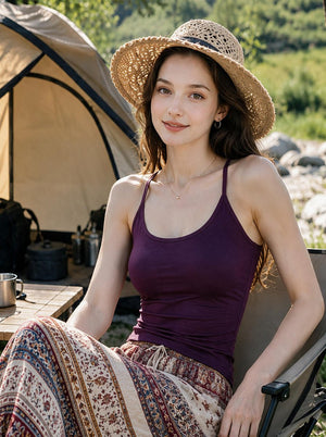 causal #purple Ribbed Spaghetti Strap Bra Tank