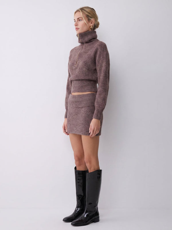 #coffee stand collar knit sweater and skirt set