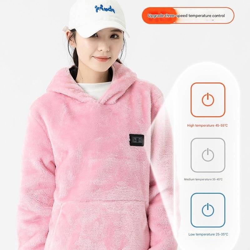Coral Fleece Heated Hooded Sweatshirt - Sidiou Group