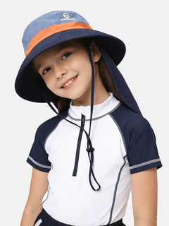 #darkblue Kids Neck Flap Bucket Hat