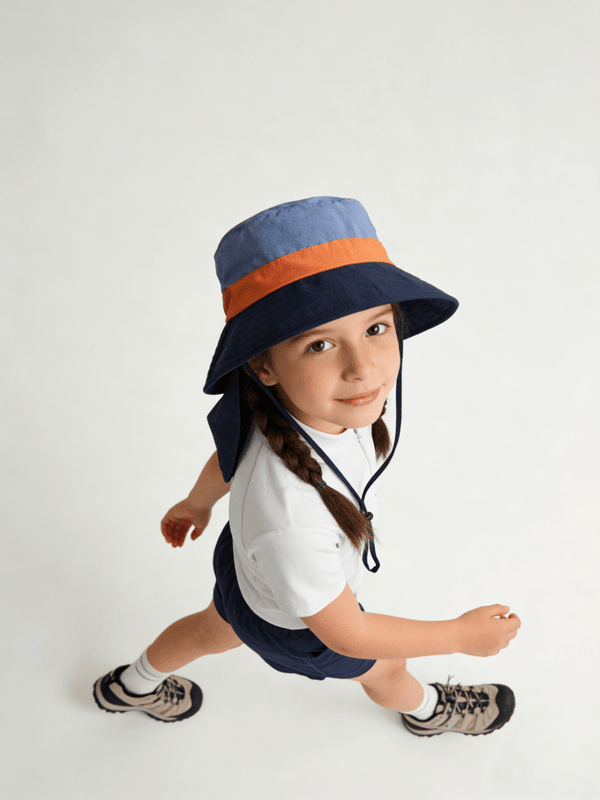 #darkblue childrens Neck Flap Bucket Hat