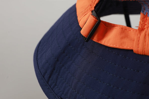 #darkblue kids Neck Flap Bucket Hat detail of Adjustment buckle