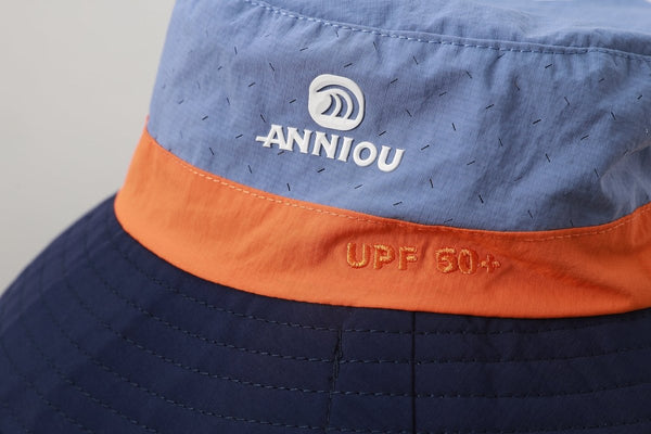 #darkblue kids Neck Flap Bucket Hat detail of logo