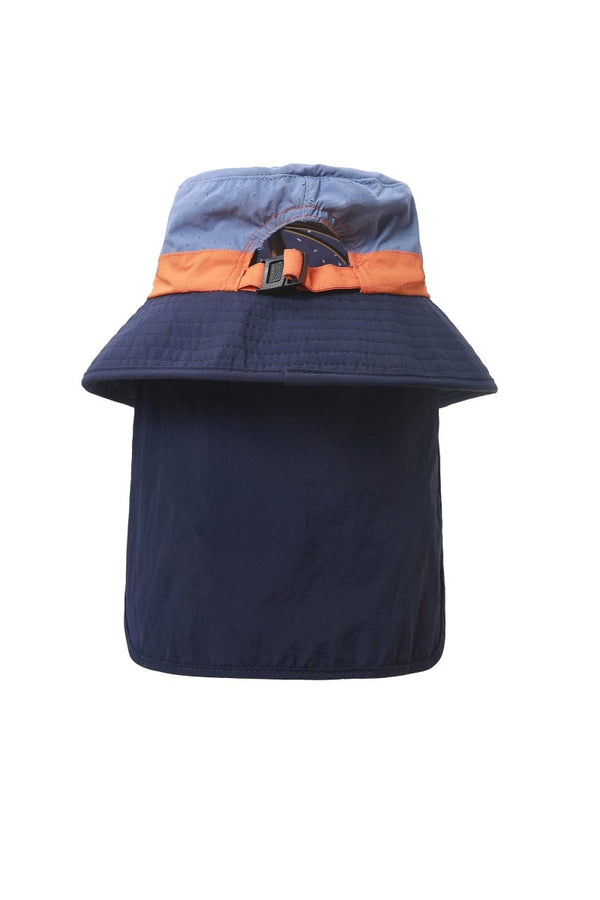 #darkblue kids Neck Flap Bucket Hat of back view