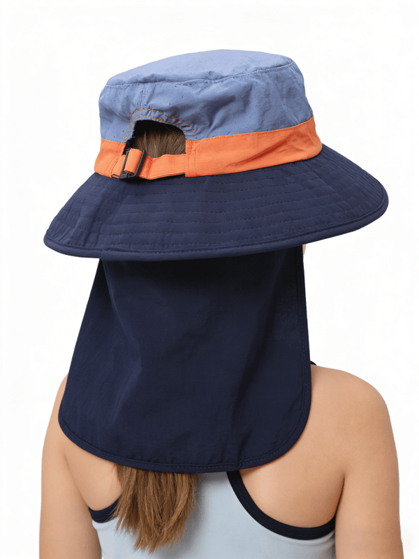#darkblue kids Neck Flap Bucket Hat of back view