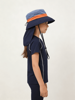 #darkblue kids Neck Flap Bucket Hat of side view