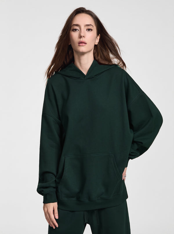 #darkgreen Heavyweight Plain French Terry Hoodie