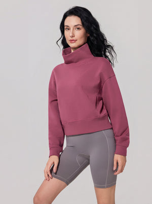 #darkpink Cropped Mock Neck Pullover Sweatshirt