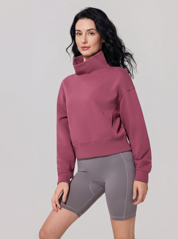 #darkpink Cropped Mock Neck Pullover Sweatshirt