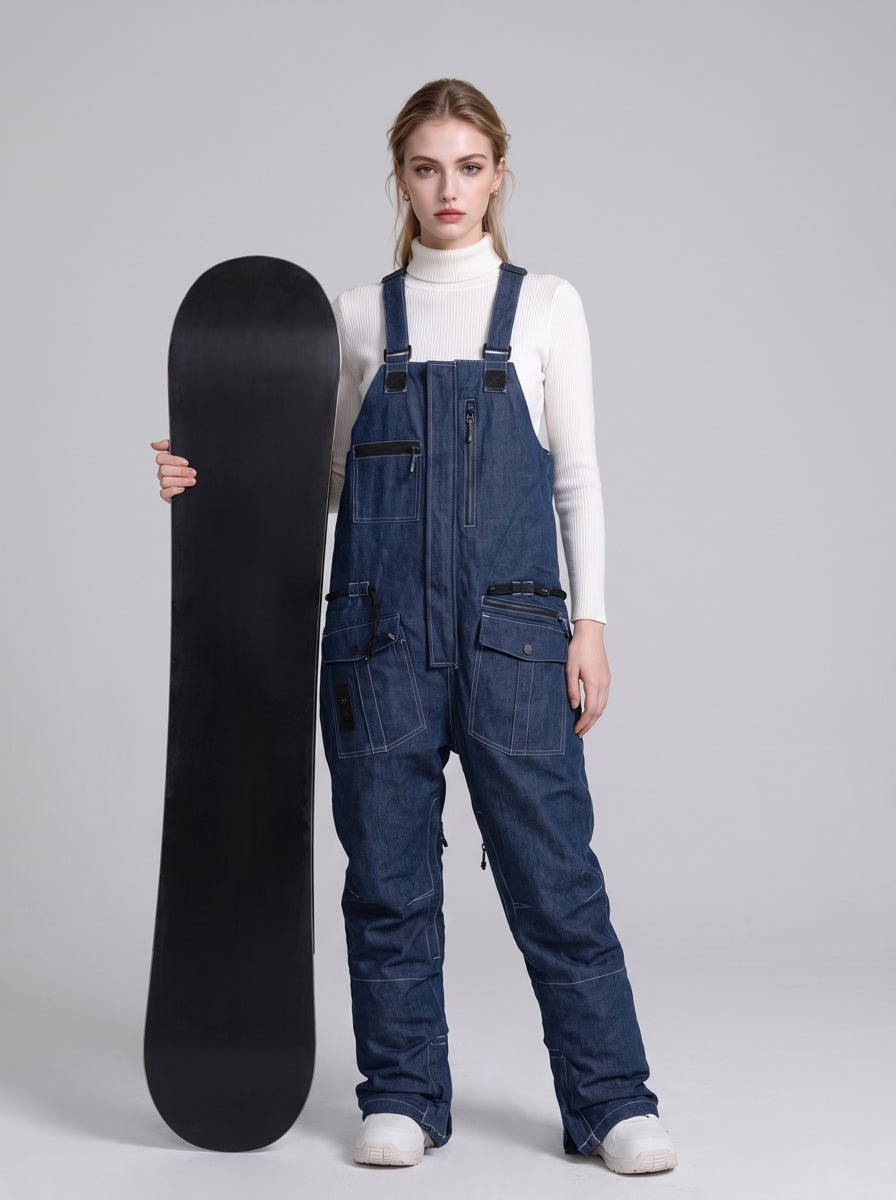 #denimBlue Womens Denim Ski Bib Pants