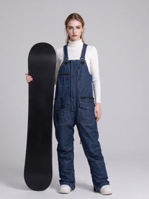 #denimBlue Womens Denim Ski Bib Pants