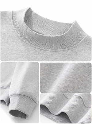 details of #grey Heavyweight Fleece Mock Neck Pullover
