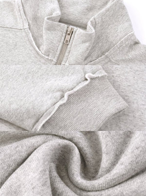 details of #oatgrey Quarter Zip Mock Neck Pullover