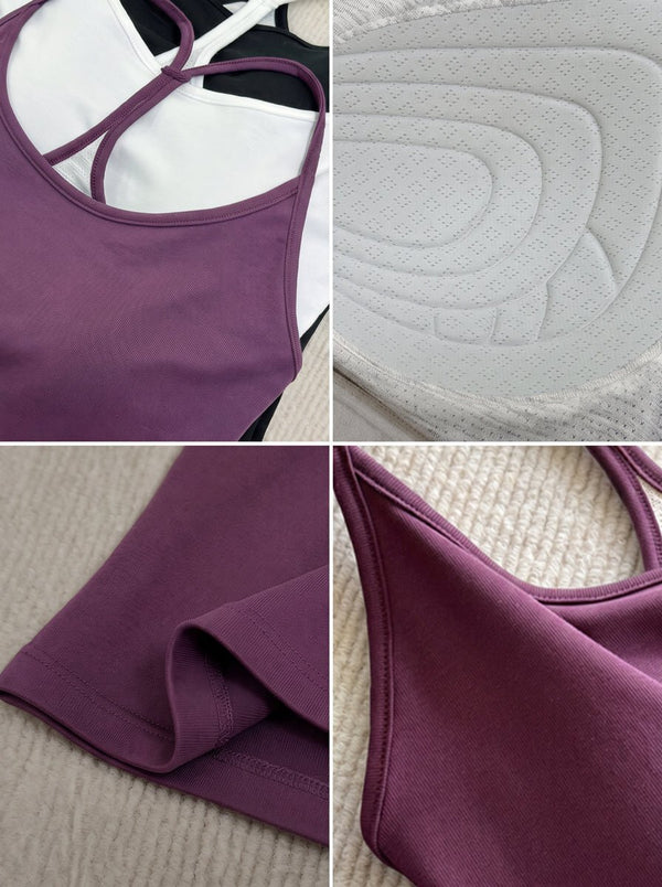 details of #purple Ribbed Spaghetti Strap Bra Tank