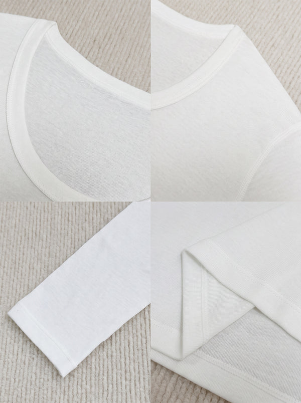 details of #white U Neck Long Sleeve Top UPF50