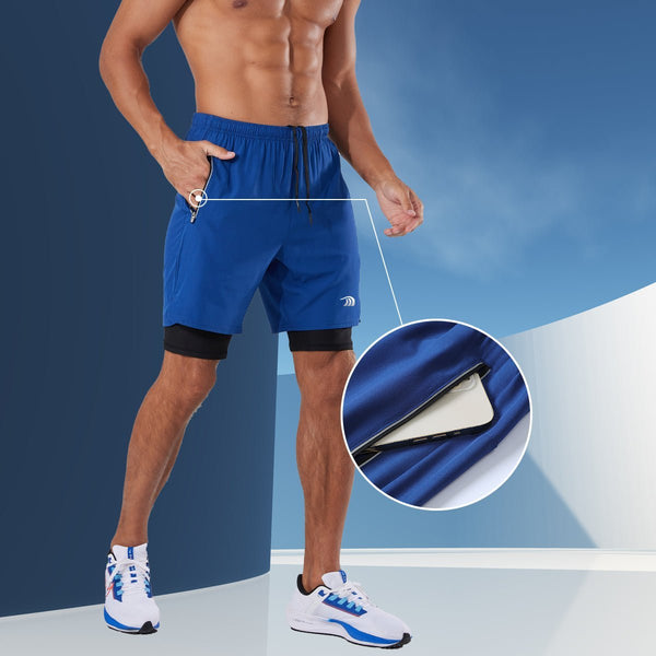Mens Black Double Layer Sports Shorts side pockets