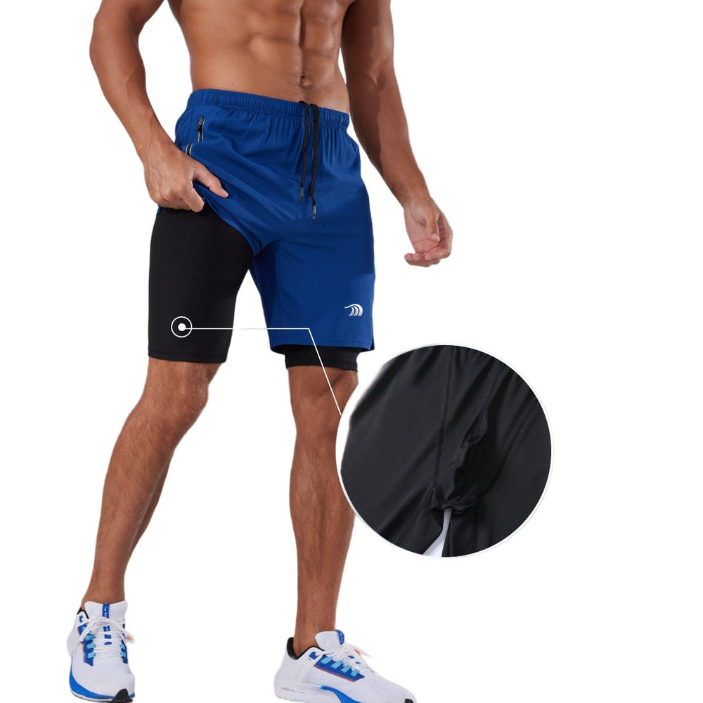 Mens Black Double Layer Sports Shorts lining