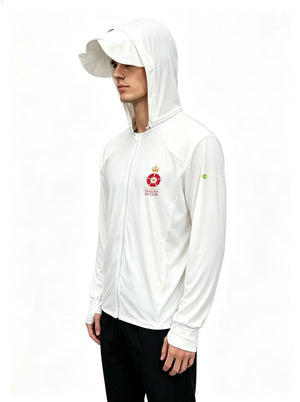 Man wearing the English 20 Ofiicial Shooting Undergarment side view with bore hat