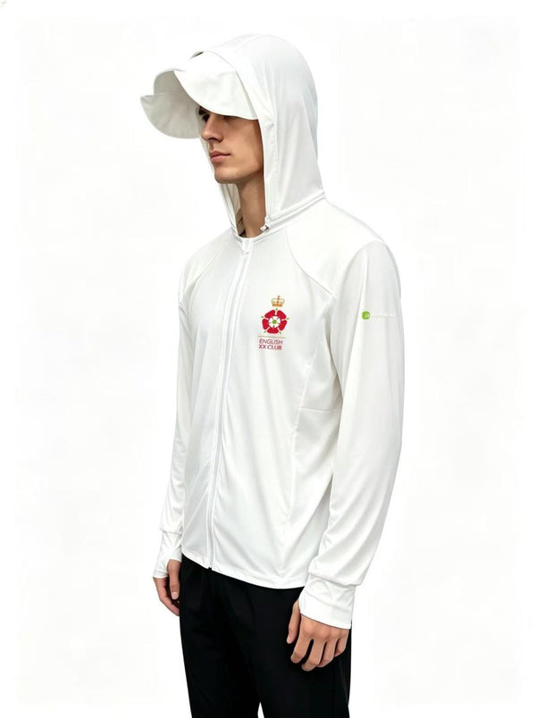 Man wearing the English 20 Ofiicial Shooting Undergarment side view with bore hat