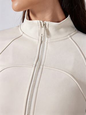 fashion casual #ivory stand collar yoga cropped jacket