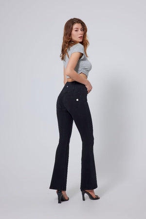 #black High Waist Straight Flare Jeans butt lifting design by Anniou