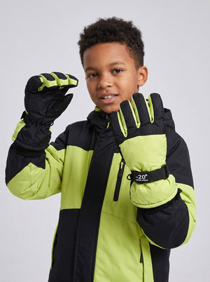 #fluorescentgreen Kids Waterproof Ski Gloves