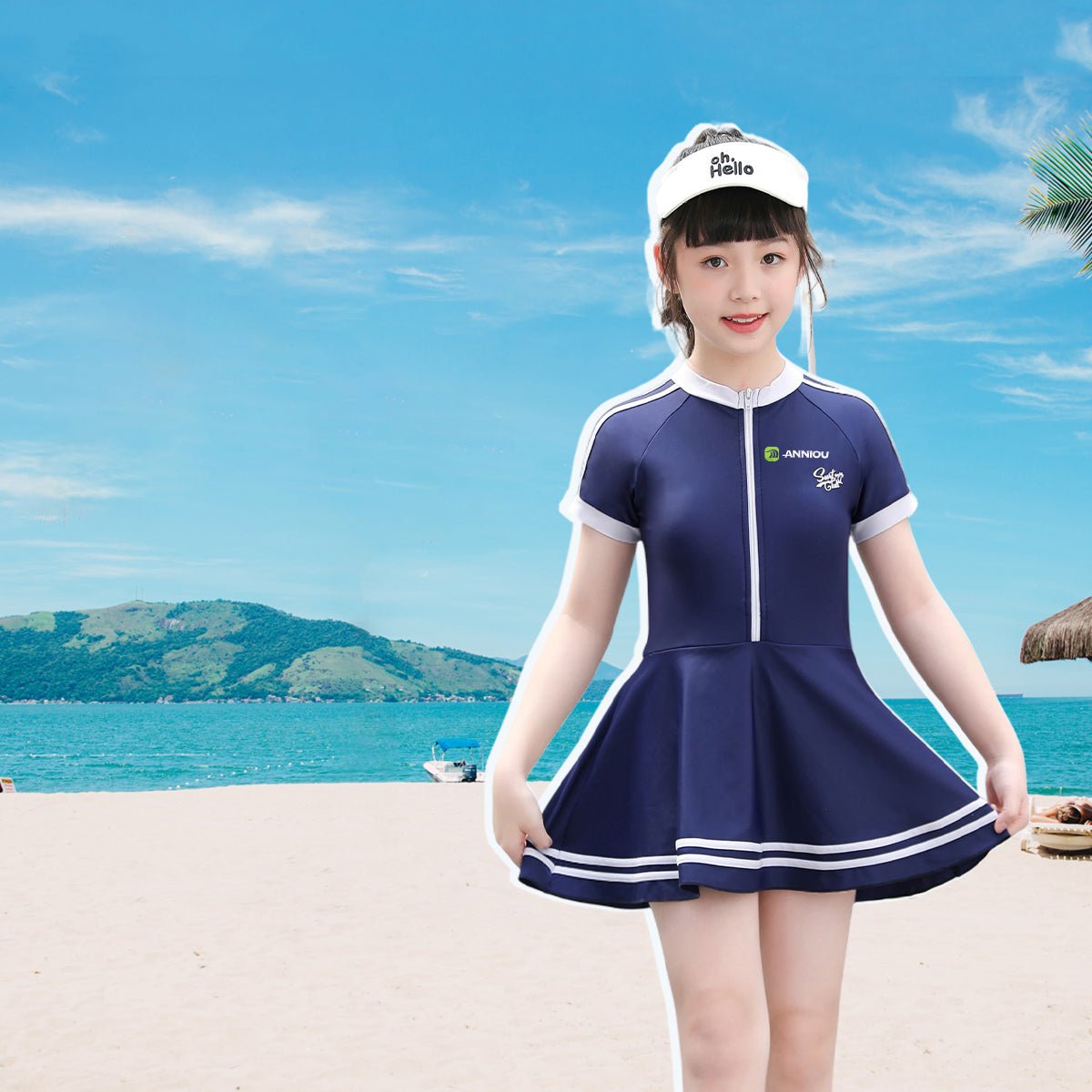 Girls Short Sleeved Zippered One - piece Swimsuit - Sidiou Group