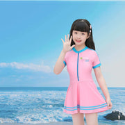 Girls Short Sleeved Zippered One - piece Swimsuit - Sidiou Group