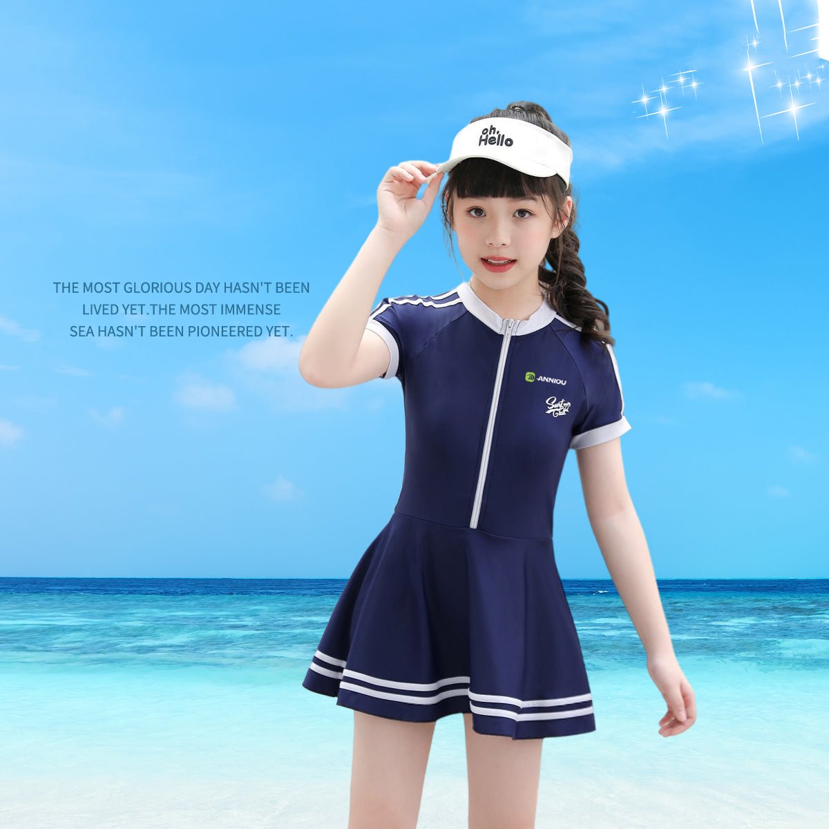 Girls Short Sleeved Zippered One - piece Swimsuit - Sidiou Group