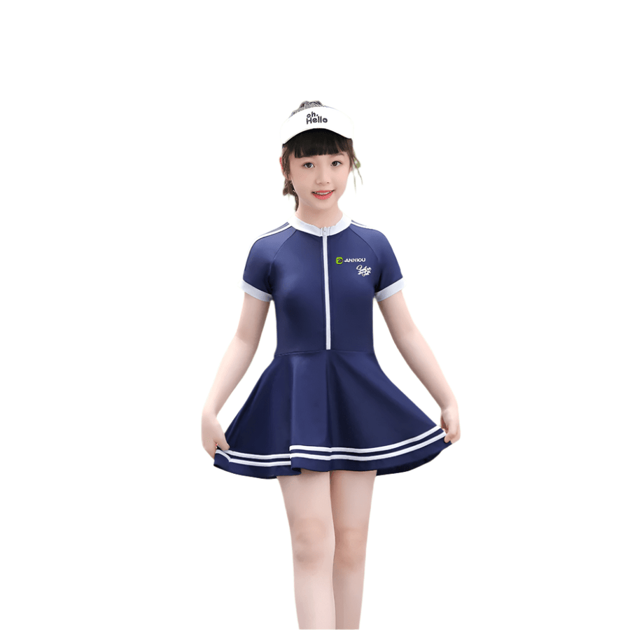 Girls Short Sleeved Zippered One - piece Swimsuit - Sidiou Group