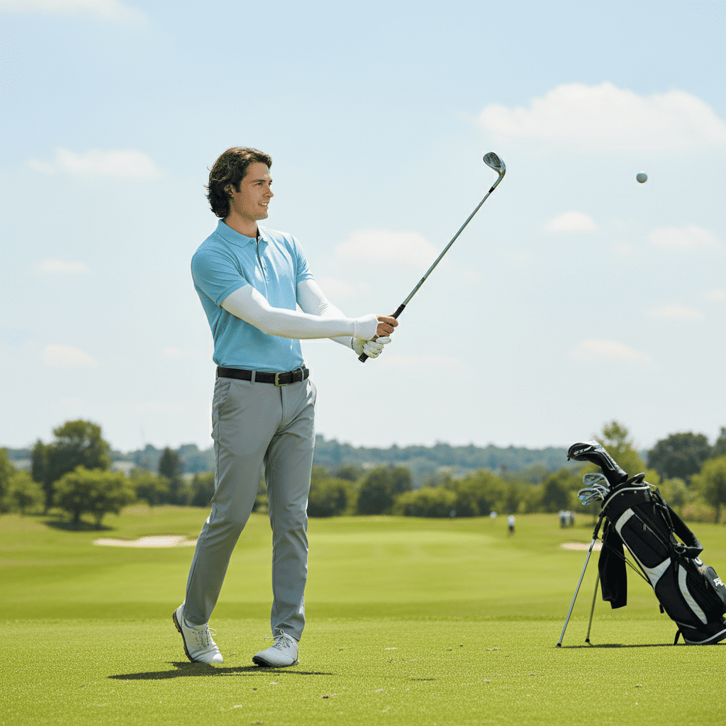 Man playing  Golf with arm Sleeves on