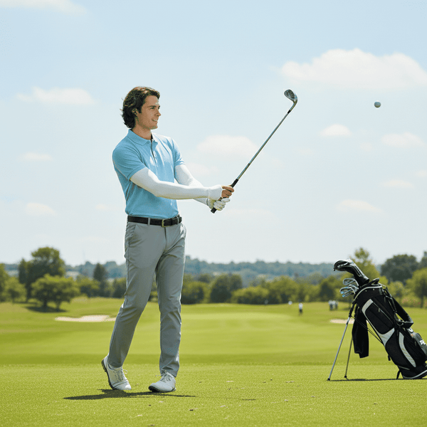 Man playing  Golf with arm Sleeves on