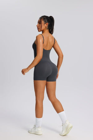 women's #gray Adjustable Sling Yoga Bodysuit with butt lift design