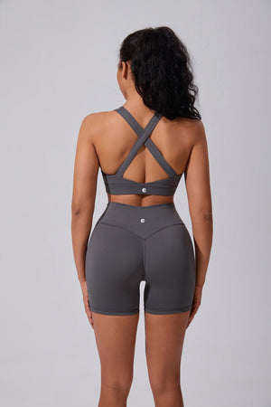 #gray Scrunch Bum yoga Shorts and sports bra  by Anniou
