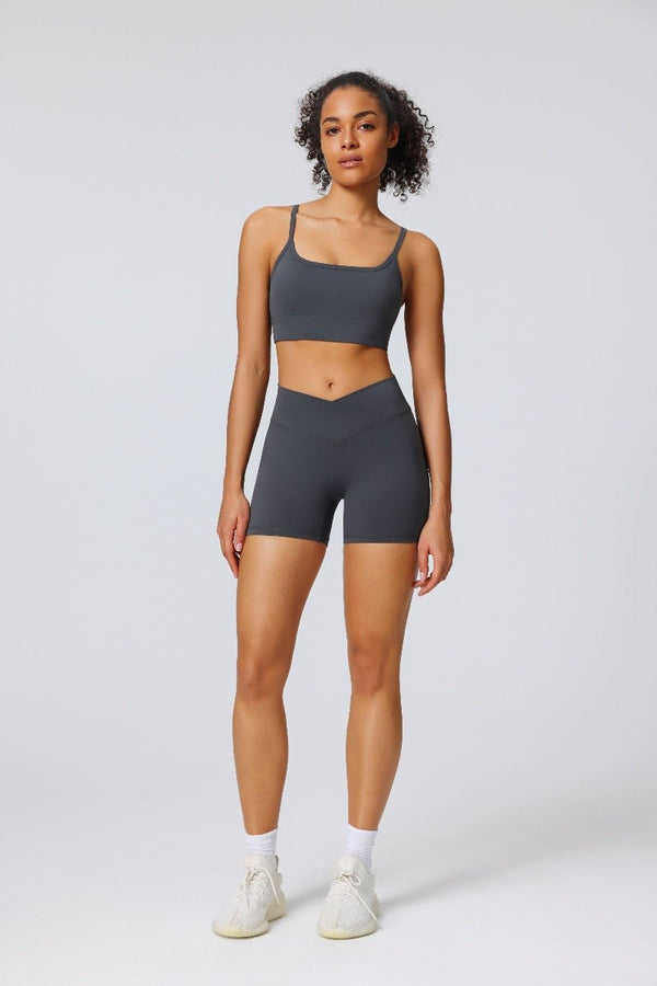 #gray Seamless Sports Bra and high waist shorts