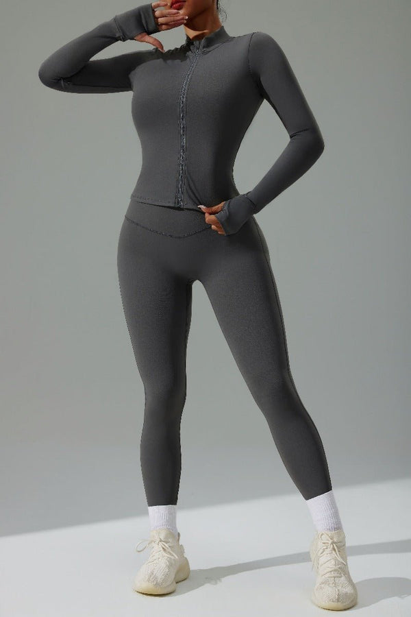 #darkgrey UPF 50+ Slim Fit Sports Jacket  and leggings