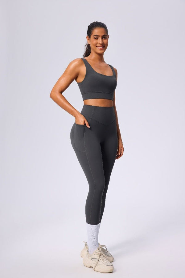 #gray high rise leggings  with sports vest