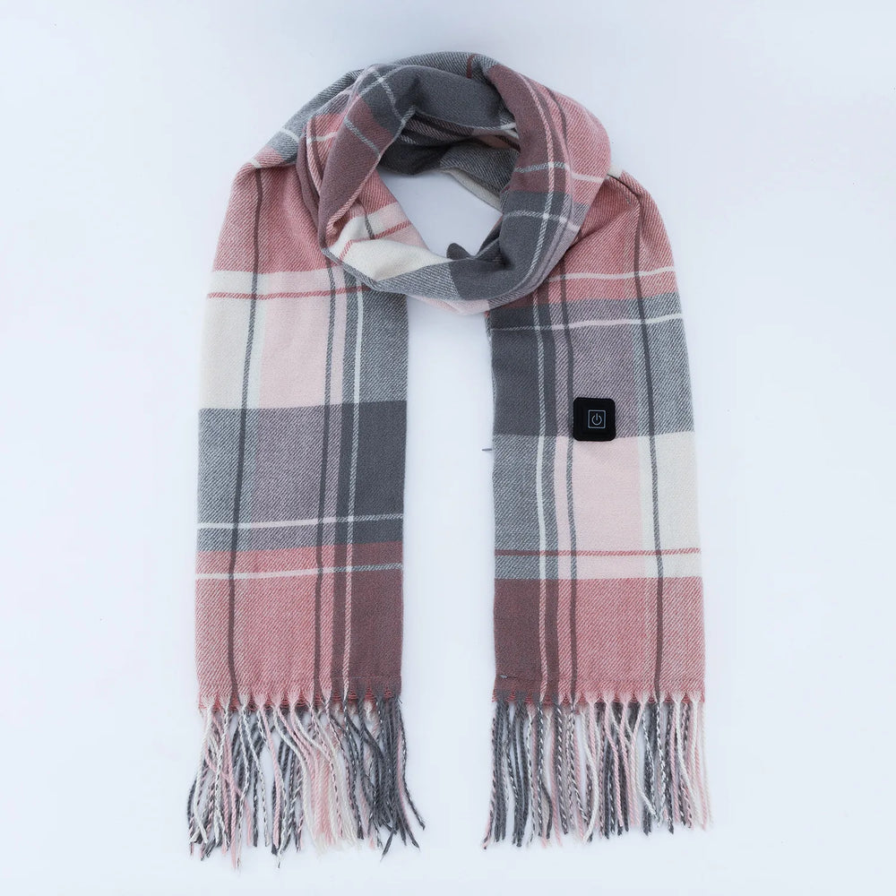gray plaid Long Heated Scarve with Fringes