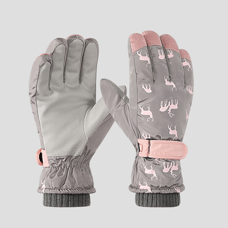 gray reindeer Fleece Ski Gloves