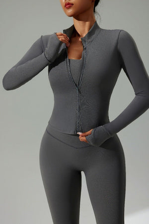 #darkgrey zip up UPF 50+ Slim Fit Sports Jacket  and high waist leggings