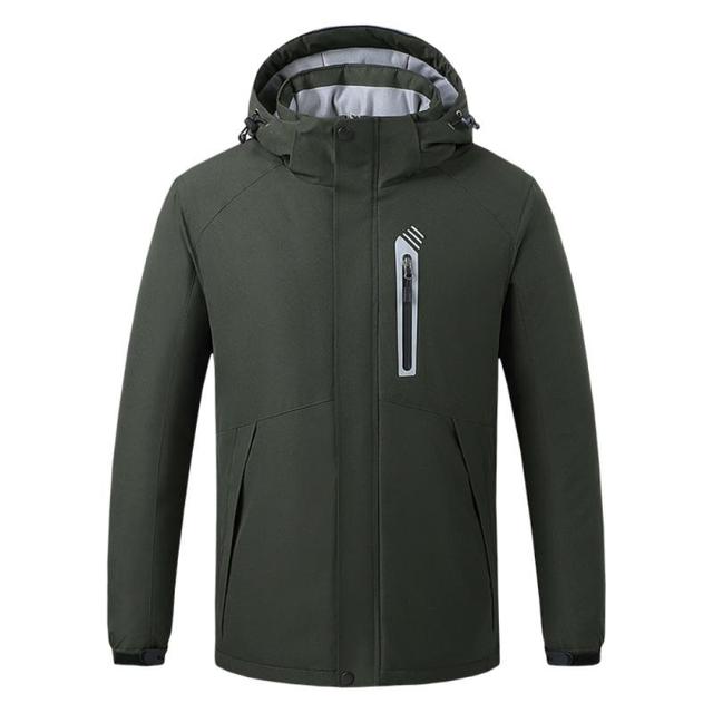 unisex green 8 area heated ski jacket with detachable hood and zip